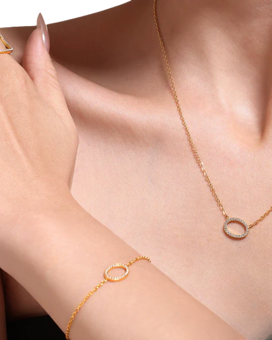 Conjunto Martina - banhado a ouro 24k em aço inoxidável com zirconia