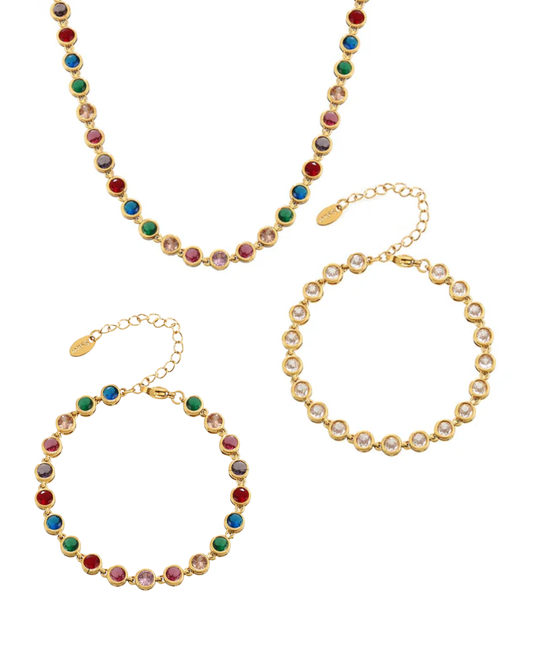 Conjunto Elena- banhado a ouro 18k em aço inoxidável com zirconia