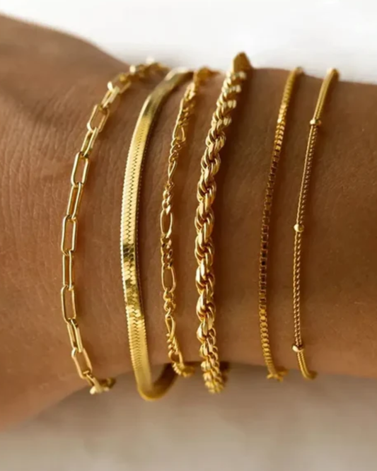 Conjunto 6 Pulseiras- banhado a ouro 18k em aço inoxidável