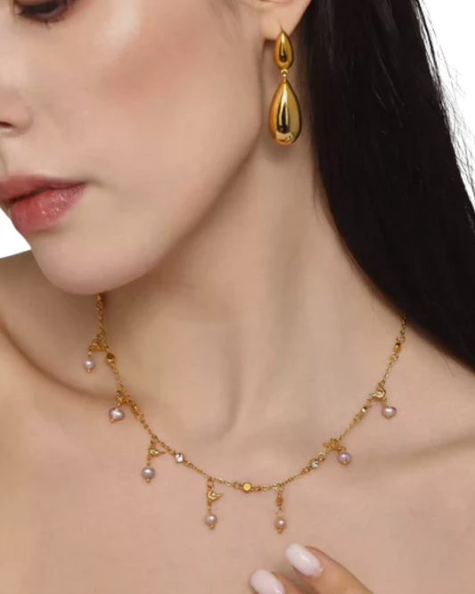 Conjunto Fio e Brincos Isaura — banhado a ouro 18k em aço inoxidável
