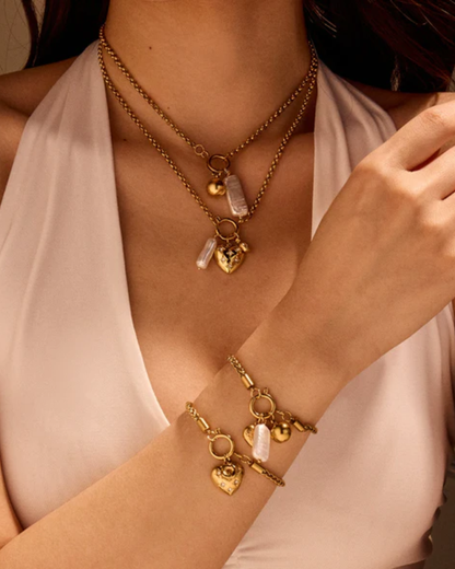 Conjunto Venera- banhado a ouro 18k em aço inoxidável