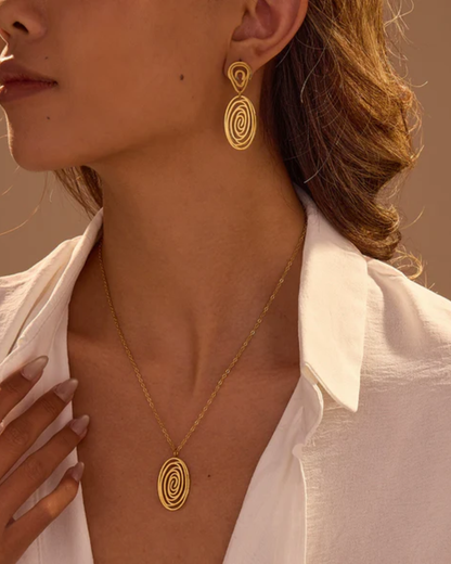 Conjunto Sol- banhado a ouro 18k em aço inoxidável