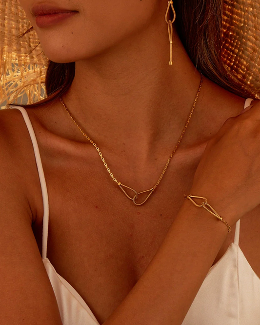 Conjunto Ancora- banhado a ouro 18k em aço inoxidável