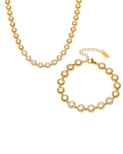 Conjunto Alice- banhado a ouro 18k em aço inoxidável com zirconia