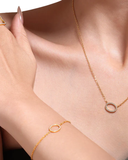 Conjunto Martina - banhado a ouro 24k em aço inoxidável com zirconia