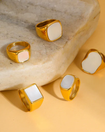 Conjunto 5 Amália anéis banhado a ouro 18k em aço inoxidável