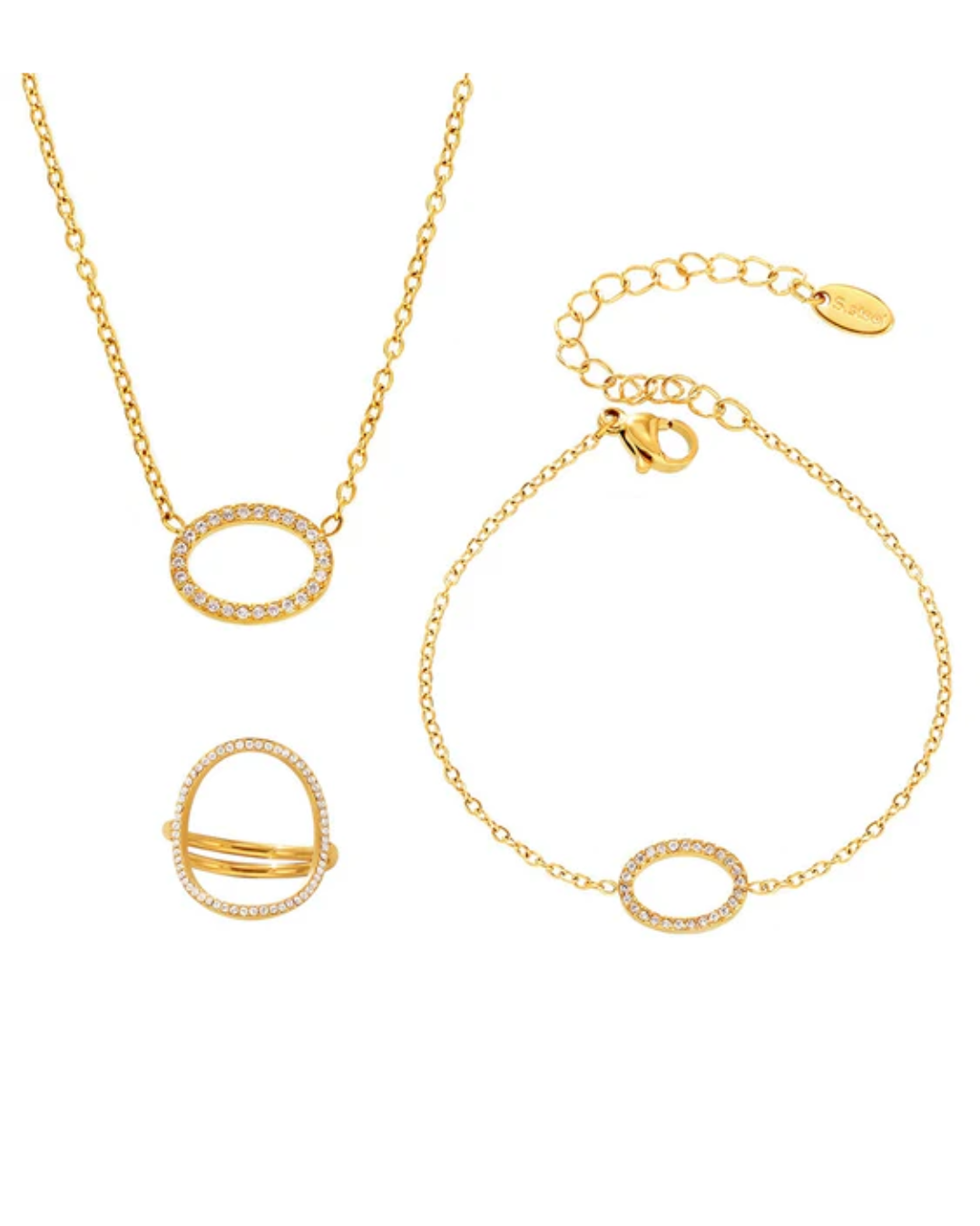 Conjunto Martina - banhado a ouro 24k em aço inoxidável com zirconia