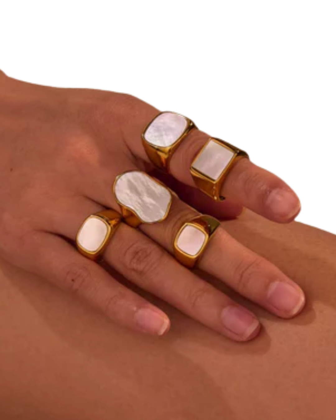 Conjunto 5 Amália anéis banhado a ouro 18k em aço inoxidável