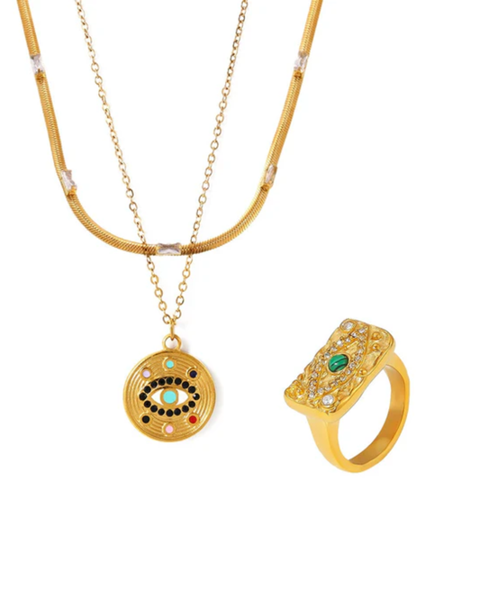 Conjunto Cleo- banhado a ouro 18k em aço inoxidável