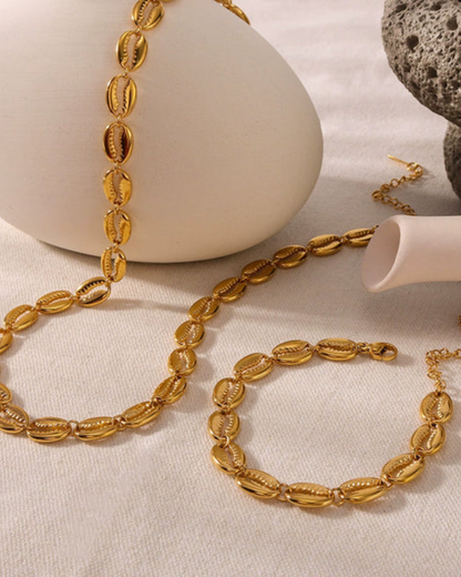 Conjunto Buzios- banhado a ouro 18k em aço inoxidável