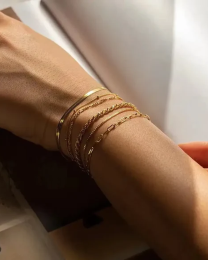 Conjunto 6 Pulseiras- banhado a ouro 18k em aço inoxidável