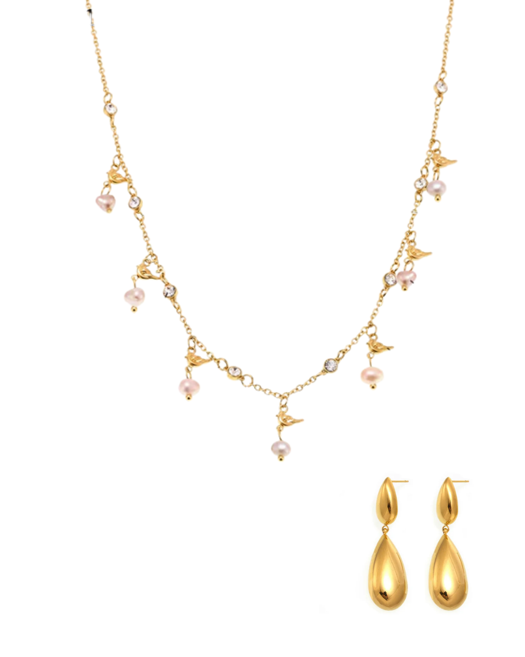 Conjunto Fio e Brincos Isaura — banhado a ouro 18k em aço inoxidável