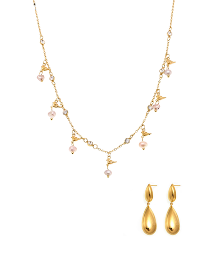 Conjunto Fio e Brincos Isaura — banhado a ouro 18k em aço inoxidável