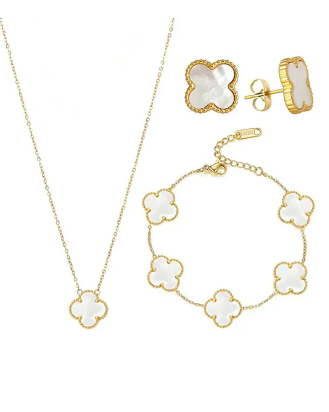 Conjunto Trevo- banhado a ouro 18k em aço inoxidável