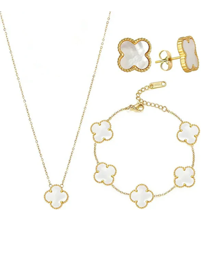 Conjunto Trevo- banhado a ouro 18k em aço inoxidável