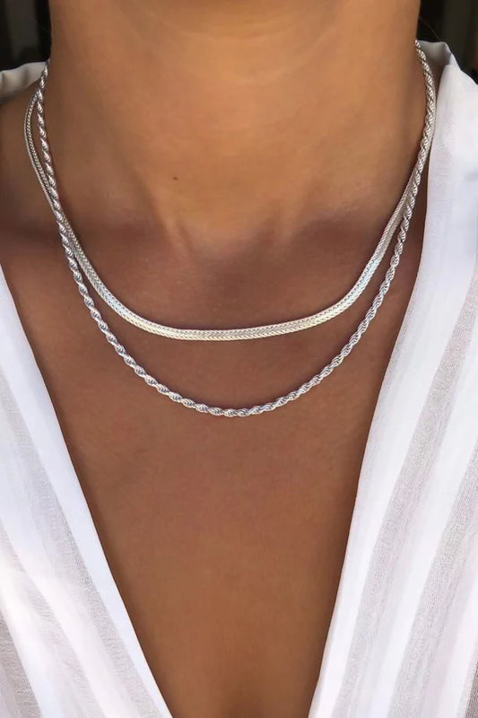 Conjunto 2 colares prata em aço inoxidável