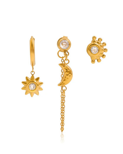 Conjunto Brincos Fiora — banhado a ouro 14k em aço inoxidável