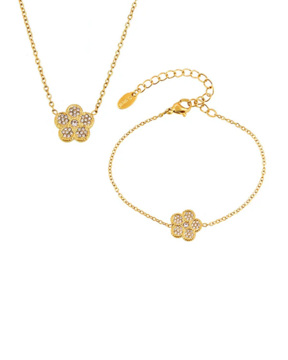 Conjunto Flora - banhado a ouro 18k em aço inoxidável