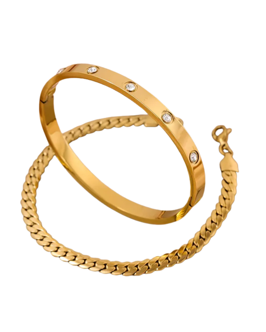 Conjunto Siena- banhado a ouro 18k em aço inoxidável