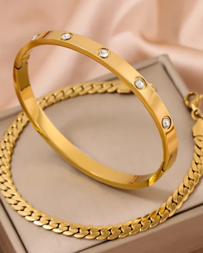 Conjunto Siena- banhado a ouro 18k em aço inoxidável