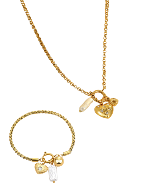 Conjunto Venera- banhado a ouro 18k em aço inoxidável