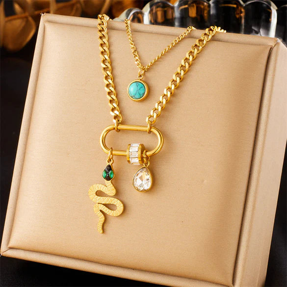 Colar Conjunto Serpente em Aço Inoxidável