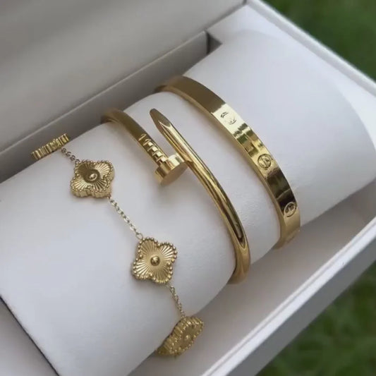 Super Conjunto Pulseiras Auria- banhado a ouro 18k em aço inoxidável