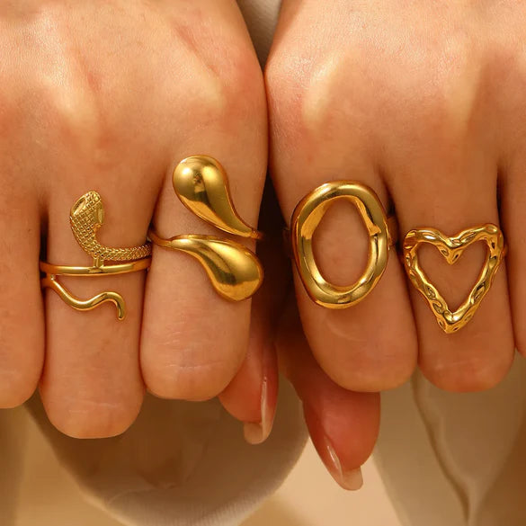 Conjunto 4 Anéis Auria em Aço Inoxidável